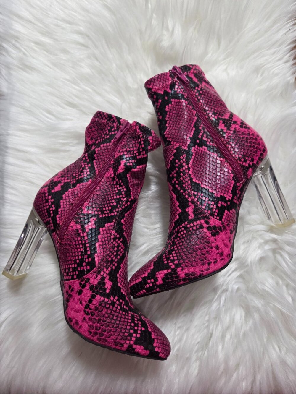 Wild Pair Pink Snake Print Ankle Booties